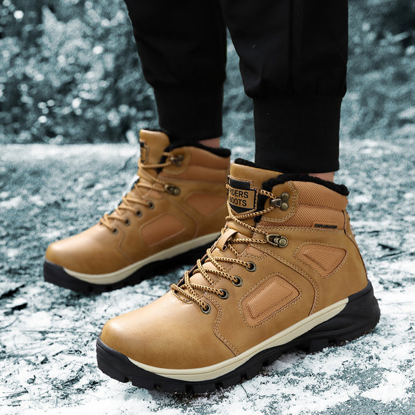 Leather Winter Men Boots Waterproof Warm Fur Snow Boots Men Outdoor Winter Work Casual Shoes Military Combat Ankle Boots