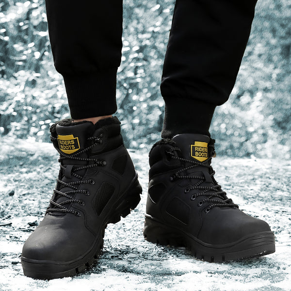 Leather Winter Men Boots Waterproof Warm Fur Snow Boots Men Outdoor Winter Work Casual Shoes Military Combat Ankle Boots