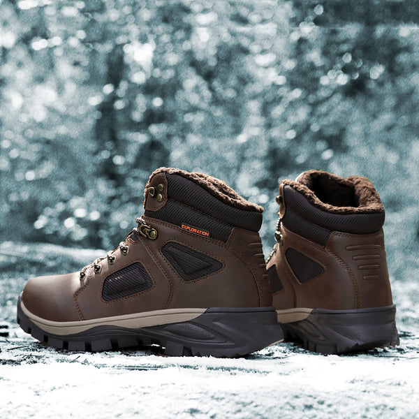 Leather Winter Men Boots Waterproof Warm Fur Snow Boots Men Outdoor Winter Work Casual Shoes Military Combat Ankle Boots