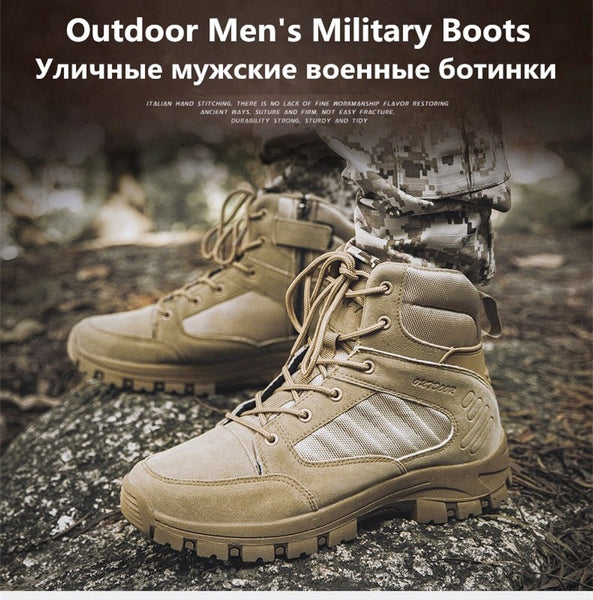 2021 Military Ankle Boots Men Outdoor Leather Tactical Combat Men Boots Army Hunting Work Boots Men Shoes Fashion Men Sneakers