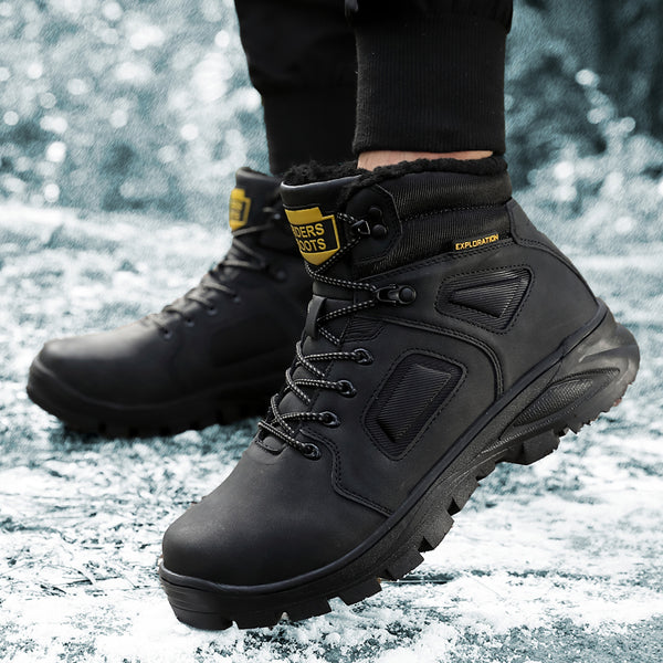 Leather Winter Men Boots Waterproof Warm Fur Snow Boots Men Outdoor Winter Work Casual Shoes Military Combat Ankle Boots