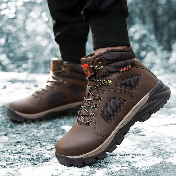 Leather Winter Men Boots Waterproof Warm Fur Snow Boots Men Outdoor Winter Work Casual Shoes Military Combat Ankle Boots