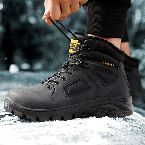 Leather Winter Men Boots Waterproof Warm Fur Snow Boots Men Outdoor Winter Work Casual Shoes Military Combat Ankle Boots