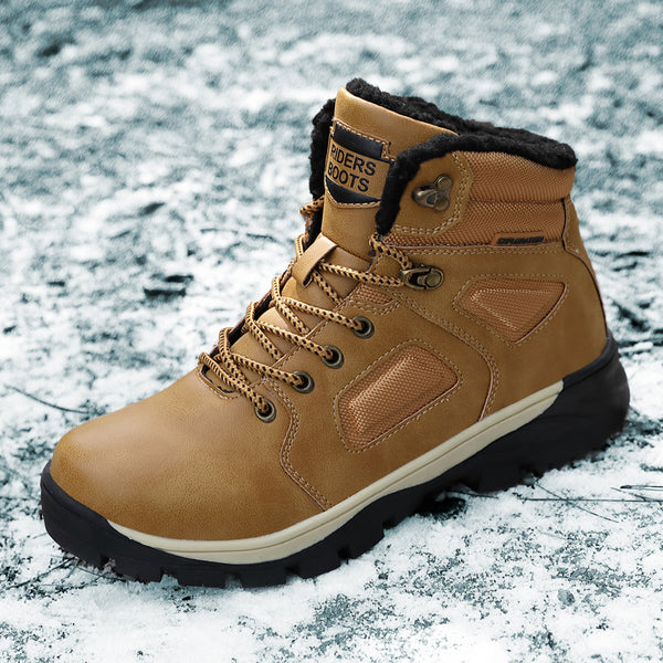 Leather Winter Men Boots Waterproof Warm Fur Snow Boots Men Outdoor Winter Work Casual Shoes Military Combat Ankle Boots