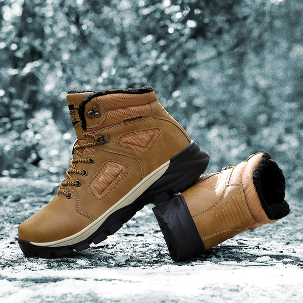 Leather Winter Men Boots Waterproof Warm Fur Snow Boots Men Outdoor Winter Work Casual Shoes Military Combat Ankle Boots