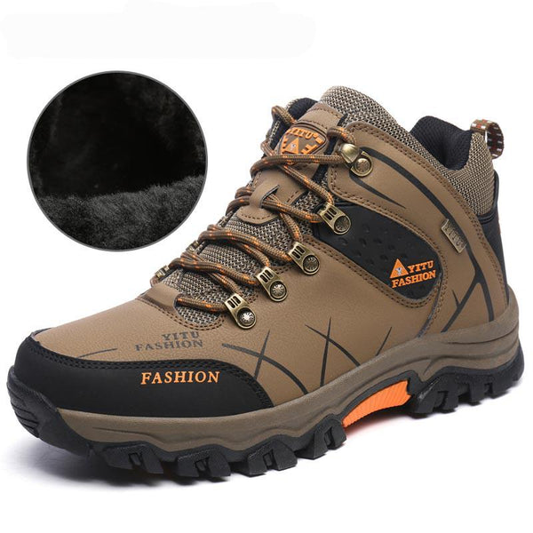 Winter Leather Ankle Boots Men Casual Shoes Outdoor Waterproof Work Tooling Mens Hiking Boots Sneakers Warm Military Snow Boots